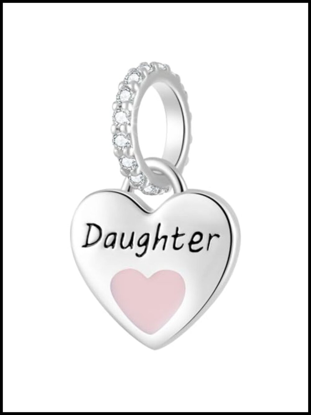 925 Sterling Silver Daughter Heart Charm CZ Pave Dangle Bead for Bracelet